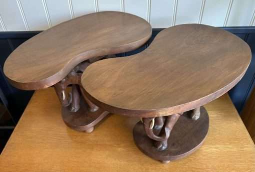 Vintage Elephant Side tables Stools Matched Pair Hand Carved - Image 3