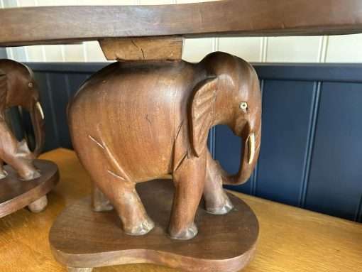 Vintage Elephant Side tables Stools Matched Pair Hand Carved - Image 4