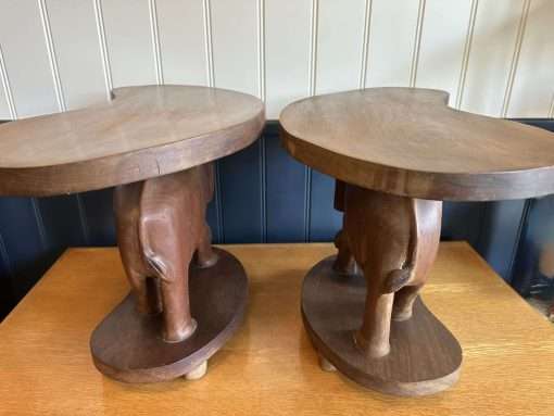 Vintage Elephant Side tables Stools Matched Pair Hand Carved - Image 5